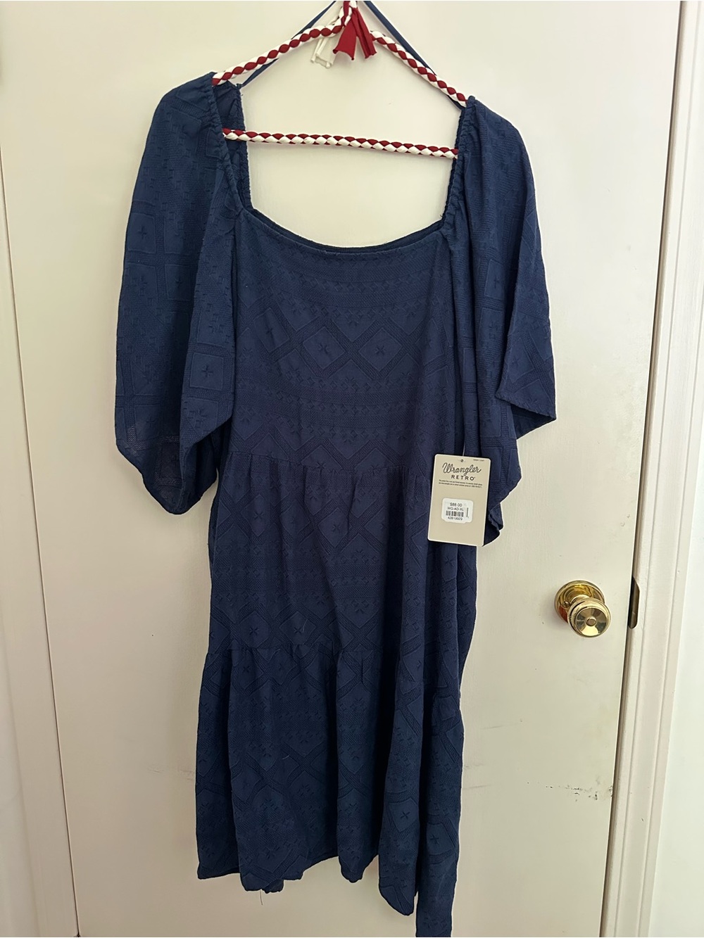 Wrangler Navy Textured Square-Neck Midi Dress